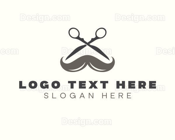 Mustache Barber Scissors Logo