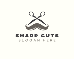 Mustache Barber Scissors logo design