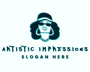 Glitch Hip Hop Woman logo design