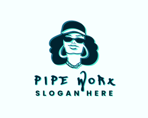 Glitch Hip Hop Woman logo design