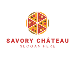 Hexagon Pizza Slices logo design