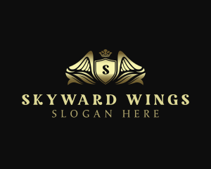 Shield Crown Wings logo design