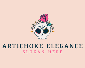 Decorative Rose Skull logo design