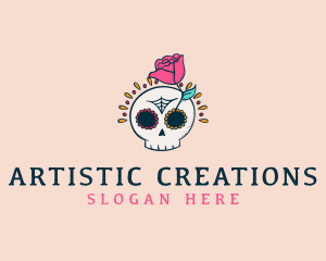 Decorative Rose Skull logo design