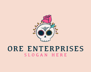 Decorative Rose Skull logo design