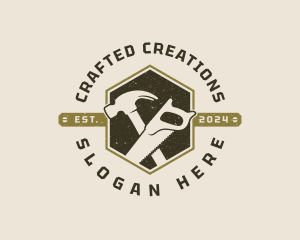 Saw Hammer Carpentry logo design