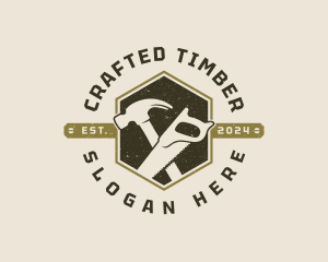 Saw Hammer Carpentry logo design