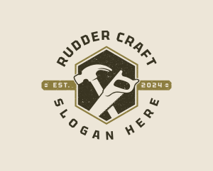 Saw Hammer Carpentry logo design