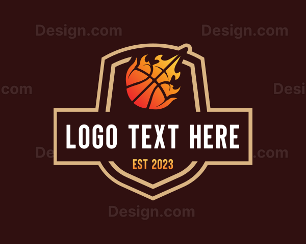 Flaming Basketball Shield Logo