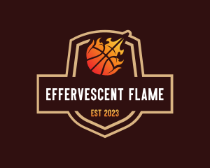 Flaming Basketball Shield logo design