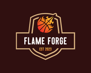 Flaming Basketball Shield logo design