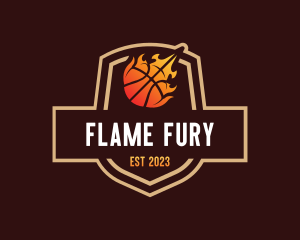 Flaming Basketball Shield logo design