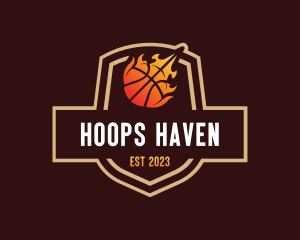 Flaming Basketball Shield logo design