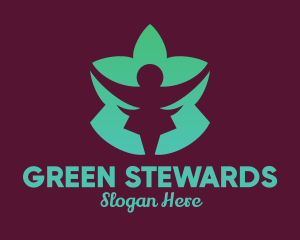 Green Lotus Flower Person logo design