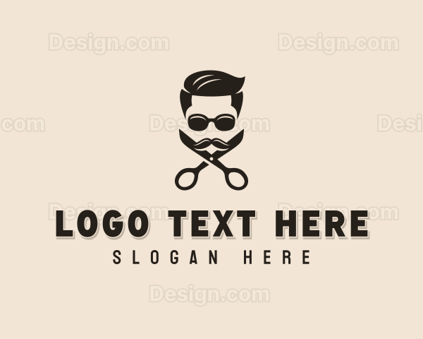 Hipster Hairstylist Scissors Logo