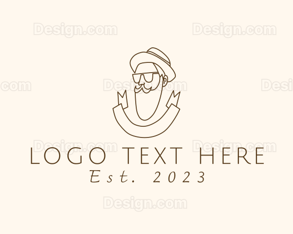 Retro Hipster Beard Man Logo