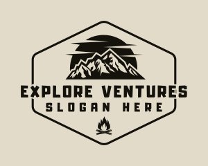 Hipster Mountain Bonfire logo design