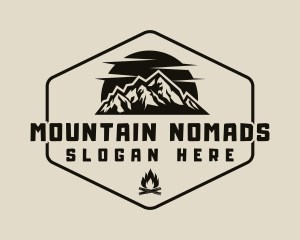 Hipster Mountain Bonfire logo design