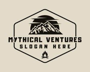 Hipster Mountain Bonfire logo design