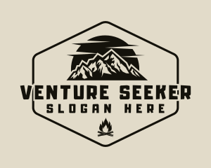 Hipster Mountain Bonfire logo design