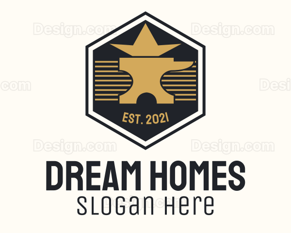 Gold Anvil Hexagon Badge Logo