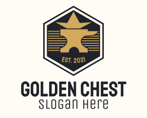 Gold Anvil Hexagon Badge logo design