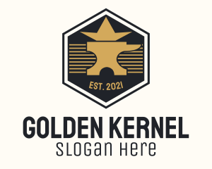 Gold Anvil Hexagon Badge logo design