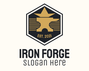 Gold Anvil Hexagon Badge logo design