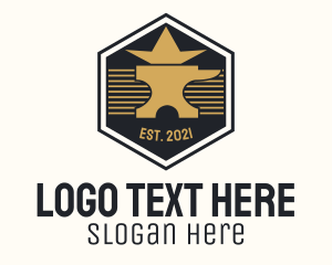 Work - Gold Anvil Hexagon Badge logo design