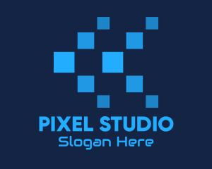 Blue Digital Tech Pixels logo design