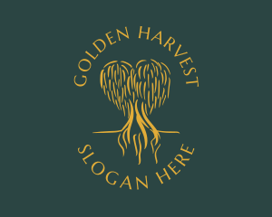 Elegant Golden Eco Tree  logo design