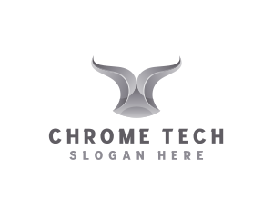 Chrome Ribbon Bull Horn logo design