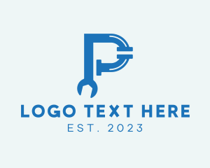 Pipe Wrench Plumbing Letter P logo