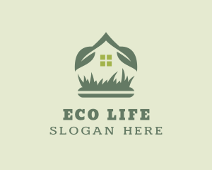 House Leaf Sprout Lawn logo design