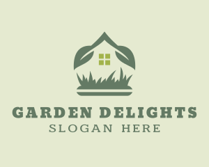 House Leaf Sprout Lawn logo design