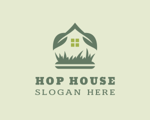 House Leaf Sprout Lawn logo design