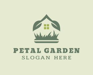 House Leaf Sprout Lawn logo design