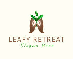 Hand Plant Leaves logo design