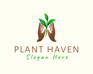 Hand Plant Leaves logo design