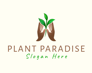 Hand Plant Leaves logo design