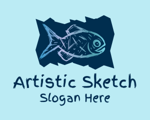 Blue Fish Drawing  logo