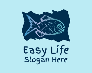 Blue Fish Drawing  logo design