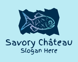 Blue Fish Drawing  logo design