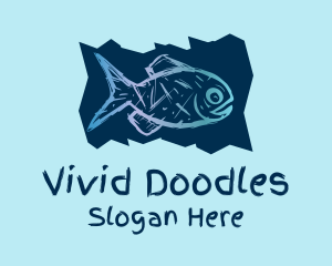 Blue Fish Drawing  logo design