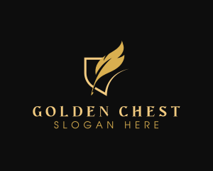 Gold Writing Quill logo design