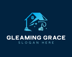 Vacuum Cleaning Sparkling House logo design