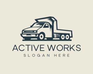 Retro Flatbed Truck Transport logo design