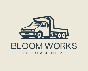 Retro Flatbed Truck Transport logo design