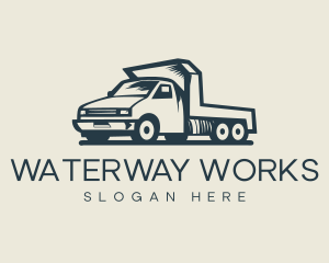 Retro Flatbed Truck Transport logo design