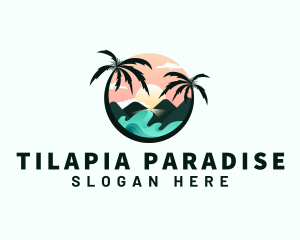 Palm Tree Beach Vacation logo design